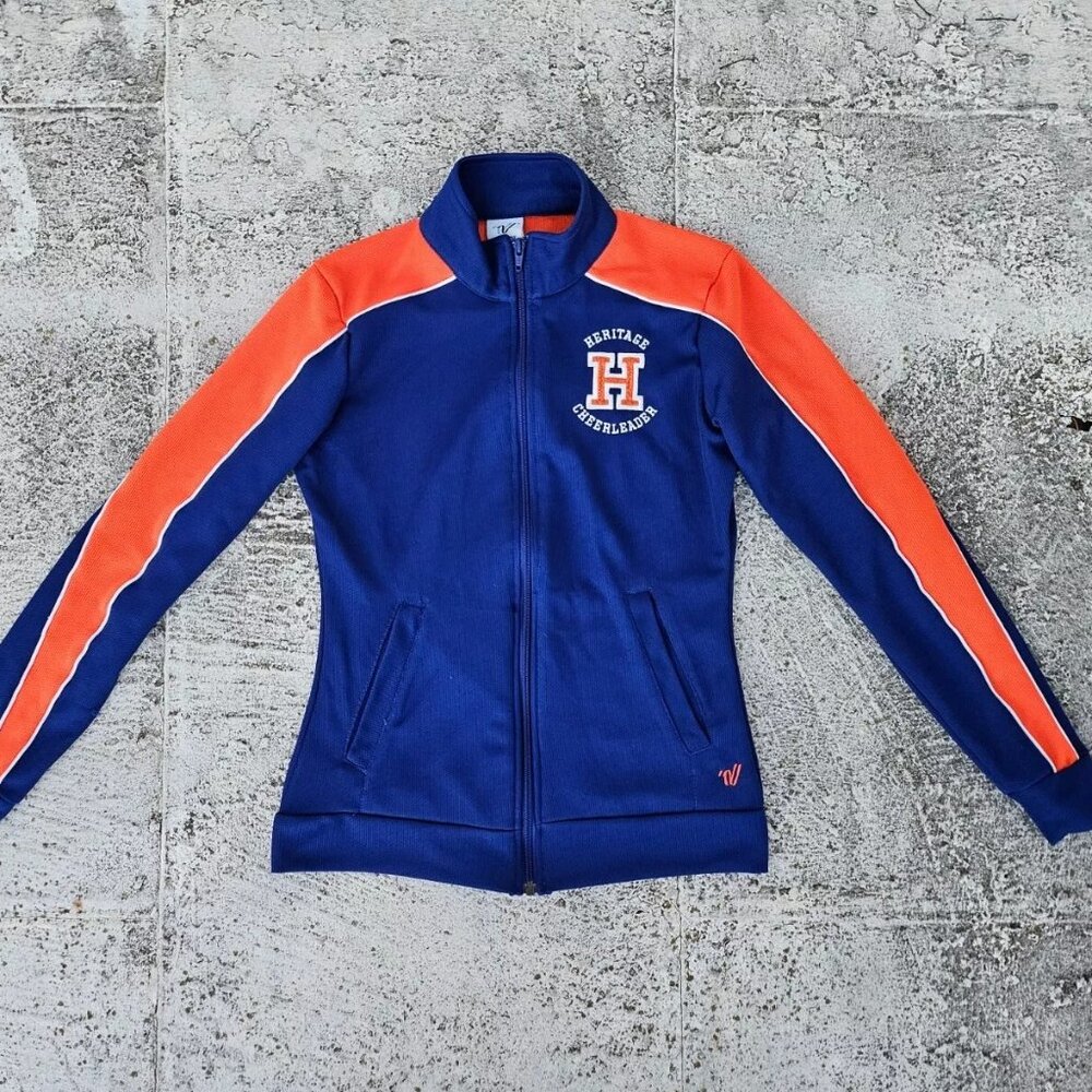 Varsity Spirit Girl Jacket Blue/Orange H Heritage Cheerleader Zip Up Size S